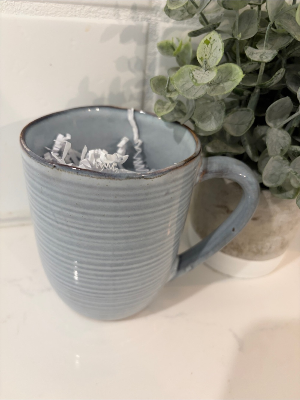 Handcrafted Light Blue Ceramic Mug with Subtle Ribbing